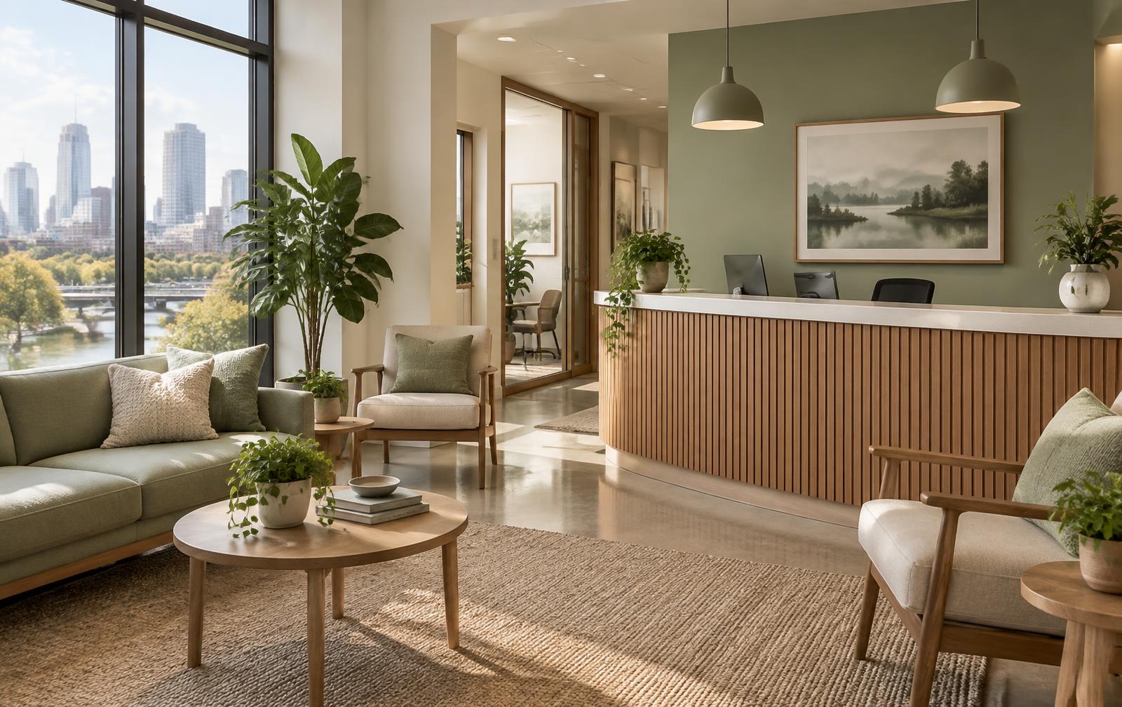 Sunlit reception area of a modern Minnesota outpatient mental health clinic